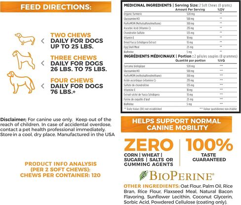 Renew Actives Organic Turmeric Joint Supplement for Dogs - Advanced Canine Support for Hip, Joint & Cartilage Health - Natural Mobility Formula with 120 Chewable Soft Treats in Saudi Arabia