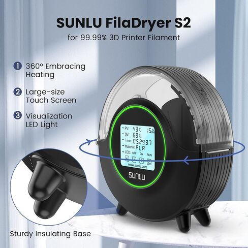 [with Fan] SUNLU Official 3D Printer Filament Dryer S2, Filament Storage Dehydrator for 3D Printing, Built-in Fan, Dryer Box S2 for PLA Nylon PA ABS PETG 1.75 2.85 3.00mm, Black in Saudi Arabia