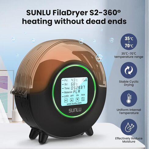 [with Fan] SUNLU Official 3D Printer Filament Dryer S2, Filament Storage Dehydrator for 3D Printing, Built-in Fan, Dryer Box S2 for PLA Nylon PA ABS PETG 1.75 2.85 3.00mm, Black in Saudi Arabia