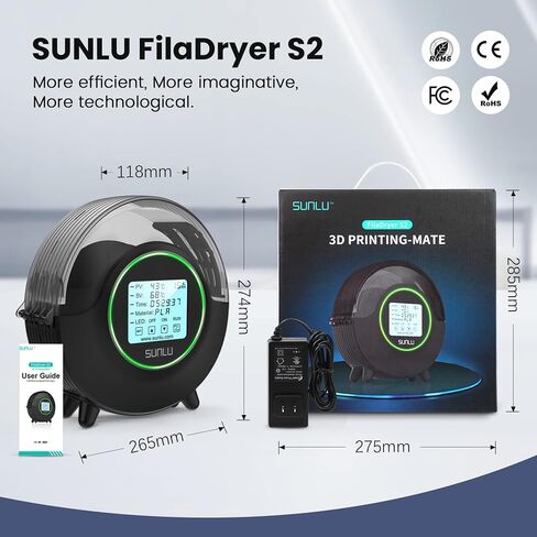[with Fan] SUNLU Official 3D Printer Filament Dryer S2, Filament Storage Dehydrator for 3D Printing, Built-in Fan, Dryer Box S2 for PLA Nylon PA ABS PETG 1.75 2.85 3.00mm, Black in Saudi Arabia