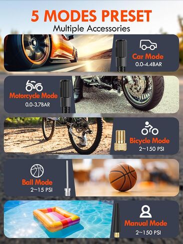 Tire Inflator Portable Air Compressor,Cordless 150 PSI LCD Pressure Gauge Electric Air Pump for Car,Motorcycle,Bicycle Tires and Balls in Saudi Arabia