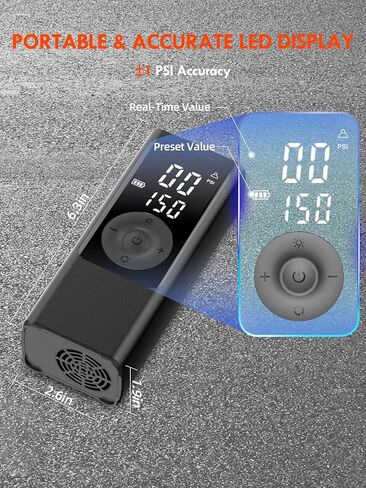 Tire Inflator Portable Air Compressor,Cordless 150 PSI LCD Pressure Gauge Electric Air Pump for Car,Motorcycle,Bicycle Tires and Balls in Saudi Arabia