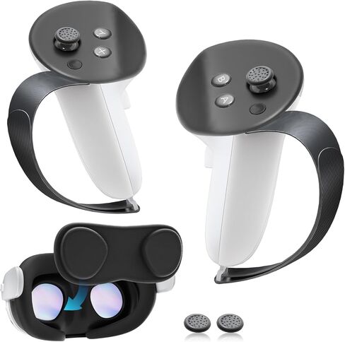 مقابض تحكم CloudValley لجهاز Meta Oculus Quest 3 مع [أشرطة مفصل قابلة للتعديل + قناع مضاد للغسق]، ملحقات مقبض من جلد البولي يوريثان غير قابلة للانزلاق، أشرطة أصلية مريحة 1:1 تناسب الأيدي الصغيرة والمتوسطة in Kuwait