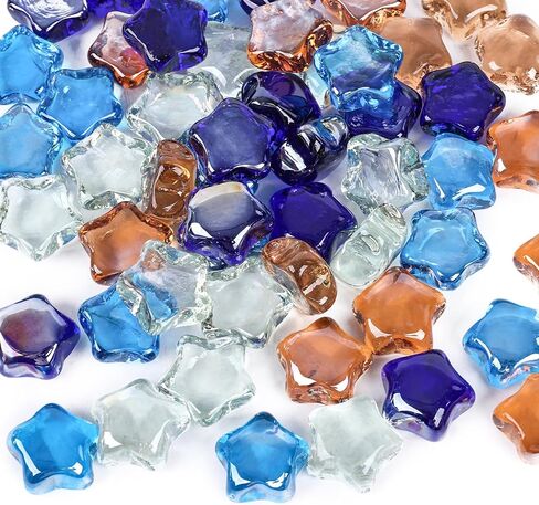 DomeStar 2 LB Glass Gem for Decorative, Stars Shape Glass Beads Glass Pebbles Flat Marbles Glass Pebbles for Aquarium Vase Fillers（50-55pcs） in Saudi Arabia