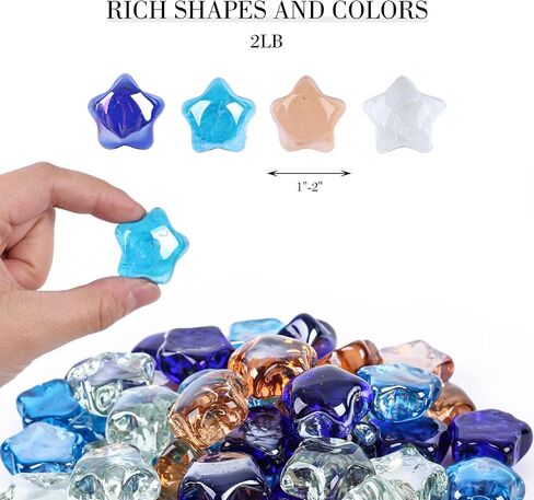 DomeStar 2 LB Glass Gem for Decorative, Stars Shape Glass Beads Glass Pebbles Flat Marbles Glass Pebbles for Aquarium Vase Fillers（50-55pcs） in Saudi Arabia