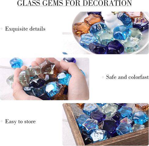 DomeStar 2 LB Glass Gem for Decorative, Stars Shape Glass Beads Glass Pebbles Flat Marbles Glass Pebbles for Aquarium Vase Fillers（50-55pcs） in Saudi Arabia