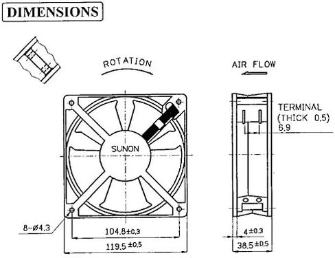 SUNON SP100A-1123XBT-R AC Fan Ball 117 CFM 50dB Flange Mount, 115V, 60Hz, 0.24 Amp, 20W, 3150 RPM, 1.5" - 102884 in Kuwait