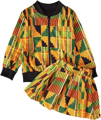 Giovacker Baby Girls Fall Winter African Style Coats 2Pcs Outfits Set Zipper Jacket and Skirt in Saudi Arabia