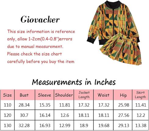Giovacker Baby Girls Fall Winter African Style Coats 2Pcs Outfits Set Zipper Jacket and Skirt in Saudi Arabia