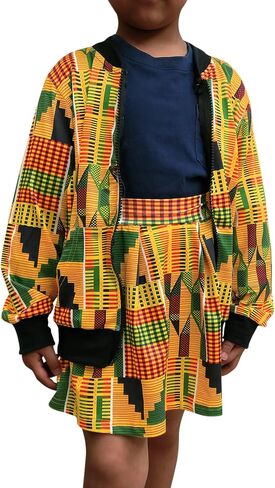 Giovacker Baby Girls Fall Winter African Style Coats 2Pcs Outfits Set Zipper Jacket and Skirt in Saudi Arabia