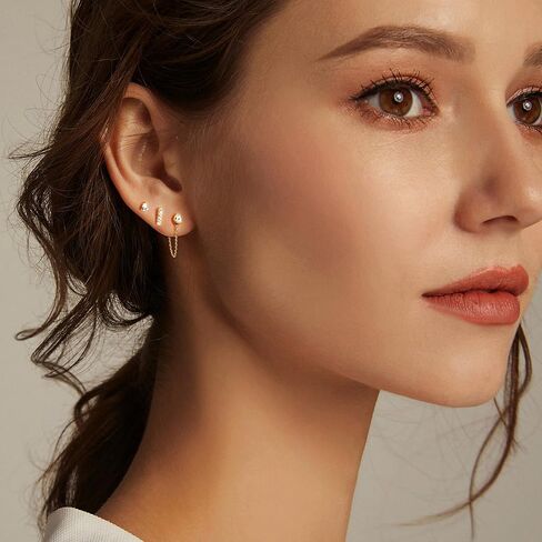 3 أزواج من الأقراط الذهبية للنساء العصرية 14K مطلية بالذهب مكعب زركونيا هوب أقراط أنيقة الغضروف هيبوالرجينيك تتدلى Huggie ترصيع الأقراط مجموعة صغيرة خفيفة الوزن الذهب الأطواق القرط هدايا مجوهرات للنساء الفتيات in Kuwait