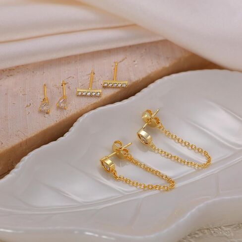 3 أزواج من الأقراط الذهبية للنساء العصرية 14K مطلية بالذهب مكعب زركونيا هوب أقراط أنيقة الغضروف هيبوالرجينيك تتدلى Huggie ترصيع الأقراط مجموعة صغيرة خفيفة الوزن الذهب الأطواق القرط هدايا مجوهرات للنساء الفتيات in Kuwait