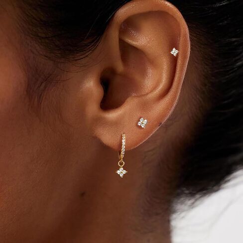 3 أزواج من الأقراط الذهبية للنساء العصرية 14K مطلية بالذهب مكعب زركونيا هوب أقراط أنيقة الغضروف هيبوالرجينيك تتدلى Huggie ترصيع الأقراط مجموعة صغيرة خفيفة الوزن الذهب الأطواق القرط هدايا مجوهرات للنساء الفتيات in Kuwait