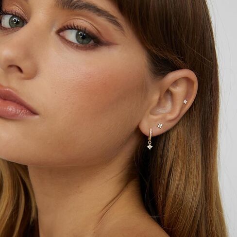 3 أزواج من الأقراط الذهبية للنساء العصرية 14K مطلية بالذهب مكعب زركونيا هوب أقراط أنيقة الغضروف هيبوالرجينيك تتدلى Huggie ترصيع الأقراط مجموعة صغيرة خفيفة الوزن الذهب الأطواق القرط هدايا مجوهرات للنساء الفتيات in Kuwait
