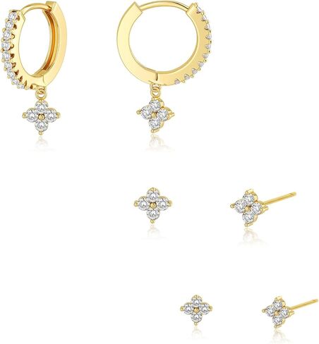 3 أزواج من الأقراط الذهبية للنساء العصرية 14K مطلية بالذهب مكعب زركونيا هوب أقراط أنيقة الغضروف هيبوالرجينيك تتدلى Huggie ترصيع الأقراط مجموعة صغيرة خفيفة الوزن الذهب الأطواق القرط هدايا مجوهرات للنساء الفتيات in Kuwait