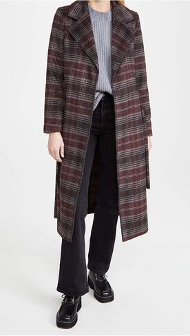 PAIGE Women's Austina Wool Knee Length Self Belt Coat, Merlot Multi, M in Saudi Arabia