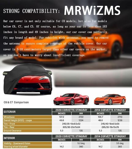 غطاء سيارة C8، غطاء سيارة كورفيت، غطاء كورفيت، غطاء سيارة مقاوم للماء في جميع الأحوال الجوية، غطاء سيارة كورفيت C8، لـ 2020¨C2023 كورفيت C8، قماش أكسفورد 210D، مقاوم للأشعة فوق البنفسجية ومقاوم للماء بنسبة 100% in Kuwait