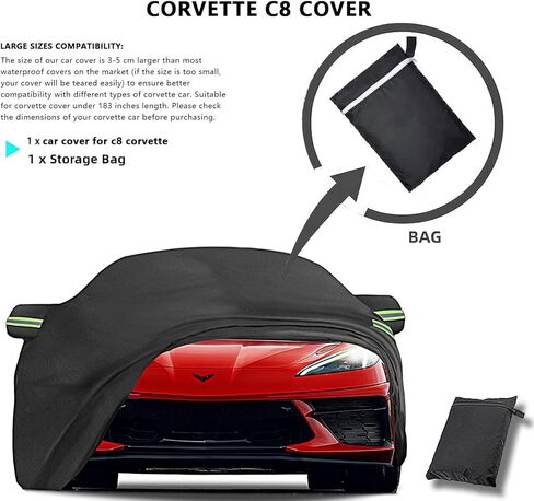 غطاء سيارة C8، غطاء سيارة كورفيت، غطاء كورفيت، غطاء سيارة مقاوم للماء في جميع الأحوال الجوية، غطاء سيارة كورفيت C8، لـ 2020¨C2023 كورفيت C8، قماش أكسفورد 210D، مقاوم للأشعة فوق البنفسجية ومقاوم للماء بنسبة 100% in Kuwait