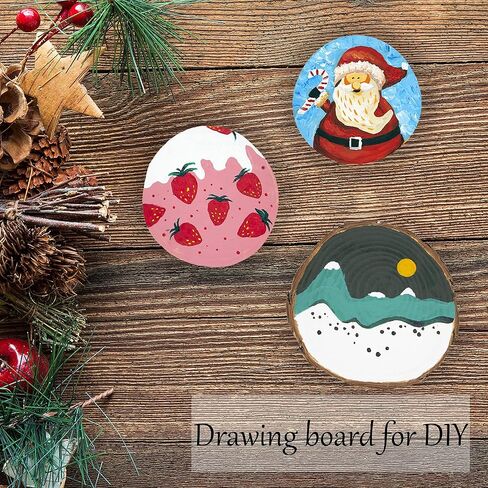 Unfinished Natural Wooden Slices 3.2-4 Inch Wood Circles for Crafts DIY Christmas Ornament Craft Wood Kit with Bit,Blank Round Wood Slice with Bark for Art,Painting,Party (Wood Slices 60 pcs) in Saudi Arabia