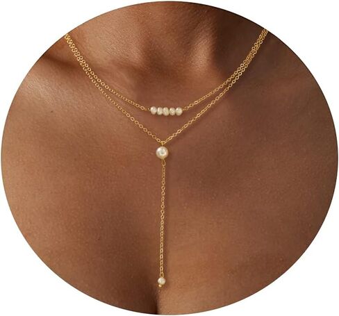 Dainty 18K Gold Pearl Necklace for Women with Butterfly Pendant Minimalist Pearl Layered Choker Necklace Girl Jewelry Gift in Saudi Arabia
