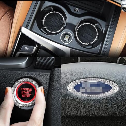 غطاء زر إيقاف تشغيل المحرك اللامع متوافق مع Hyundai Elantra Sonata Accent Tucson Palisade Nexo Kona Ioniq Veloster Azera Santa Car Logo ملصق شعار مجموعة الملحقات الداخلية in Kuwait