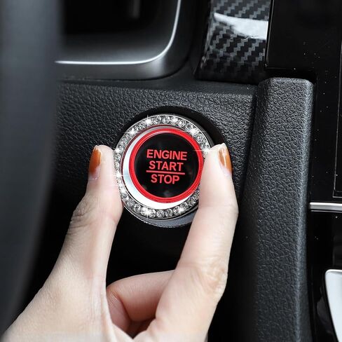 غطاء زر إيقاف تشغيل المحرك اللامع متوافق مع Hyundai Elantra Sonata Accent Tucson Palisade Nexo Kona Ioniq Veloster Azera Santa Car Logo ملصق شعار مجموعة الملحقات الداخلية in Kuwait