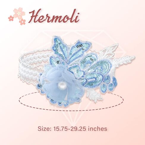 أربطة الفخذ للزفاف، دانتيل زهور زرقاء لامعة، رباط العروس، زهرة اللؤلؤ، شريط مطاطي للعروس (1 قطعة) in Kuwait