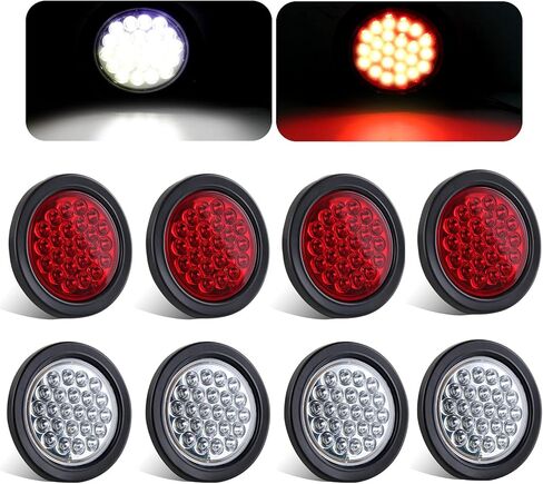 8 قطع مصابيح LED مستديرة للمقطورة مقاس 4 بوصات 24 مصباح LED مقاوم للماء مقاس 4 بوصات توقف الفرامل وإيقاف الانعطاف لعلامات المقطورة وحلقات مطاطية وأسلاك توصيل ذات 3 شقوق متضمنة (4 أحمر + 4 أبيض) in Kuwait