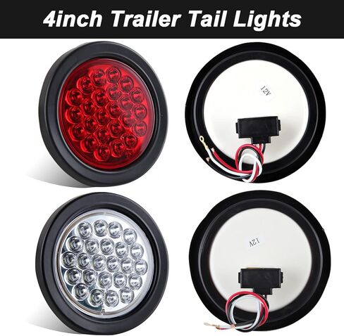 8 قطع مصابيح LED مستديرة للمقطورة مقاس 4 بوصات 24 مصباح LED مقاوم للماء مقاس 4 بوصات توقف الفرامل وإيقاف الانعطاف لعلامات المقطورة وحلقات مطاطية وأسلاك توصيل ذات 3 شقوق متضمنة (4 أحمر + 4 أبيض) in Kuwait