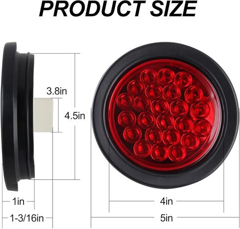 8 قطع مصابيح LED مستديرة للمقطورة مقاس 4 بوصات 24 مصباح LED مقاوم للماء مقاس 4 بوصات توقف الفرامل وإيقاف الانعطاف لعلامات المقطورة وحلقات مطاطية وأسلاك توصيل ذات 3 شقوق متضمنة (4 أحمر + 4 أبيض) in Kuwait