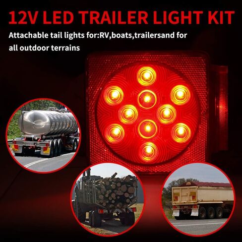 LED Waterproof Trailer Tail Lights Kit Submersible Tail Lamp Running Stop Turn Signal Brake Marker Reversing Backup Light for Truck RV Pickup Bus Towing Vehicle DC12V,Universal in Saudi Arabia
