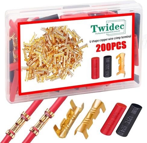 Twidec/200 قطعة على شكل حرف U سلك نحاسي طرفية تجعيد 0.5-1.5 مم سلك كابل غير معزول موصل بعقب للأسلاك الكهربائية مكبر صوت للسيارة ذهبي مع أنبوب انكماش حراري أحمر وأسود N-063-TC-1 in Saudi Arabia