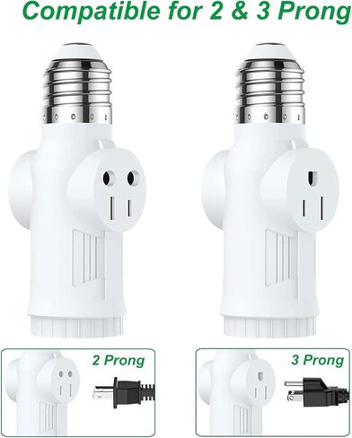 Lamp/Light Bulb Adapter, Black, E26/E27 to 2/3 Prong Plug Splitter for Indoor/Outdoor Use in Saudi Arabia