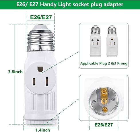 Lamp/Light Bulb Adapter, Black, E26/E27 to 2/3 Prong Plug Splitter for Indoor/Outdoor Use in Saudi Arabia