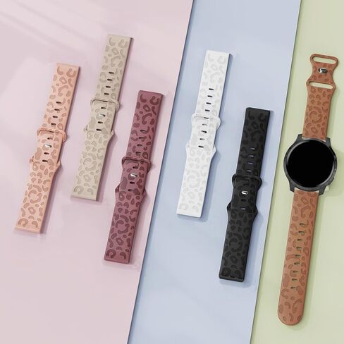 4 PACK 18mm Cheetah Leopard Engraved Silicone Band Compatible With Vivoactive 4S / Venu 3S / Venu 2S/ Vivomove 3S, Soft Sport Release Waterproof Replacement Wristband Strap for Garmin Forerunner 255s in Kuwait