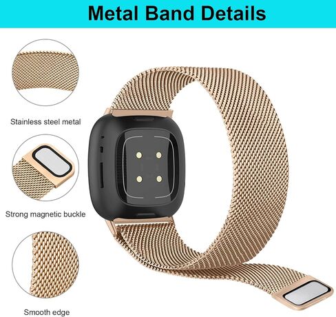 Metal Bands Compatible with Fit bit Versa 3/Versa 4/Sense/Sense 2 Bands for Women/Men, Breathable Stainless Steel Loop Mesh Wristband for Fit bit Versa 3/Versa 4 in Saudi Arabia