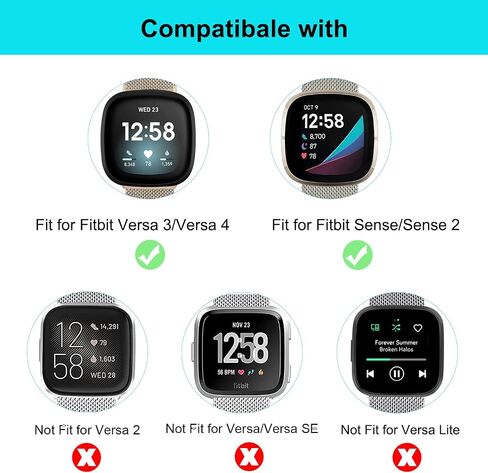 Metal Bands Compatible with Fit bit Versa 3/Versa 4/Sense/Sense 2 Bands for Women/Men, Breathable Stainless Steel Loop Mesh Wristband for Fit bit Versa 3/Versa 4 in Saudi Arabia