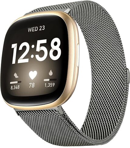 Metal Bands Compatible with Fit bit Versa 3/Versa 4/Sense/Sense 2 Bands for Women/Men, Breathable Stainless Steel Loop Mesh Wristband for Fit bit Versa 3/Versa 4 in Saudi Arabia