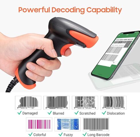 Tera 1D Wired Barcode Scanner: Read Screen 1D Barcodes USB 2.0 Wired 2500 Pixel CCD Ultra Fast and High Precise Scanning, Plug and Play for Warehouse Home Library Windows Mac Model 2500C in Saudi Arabia