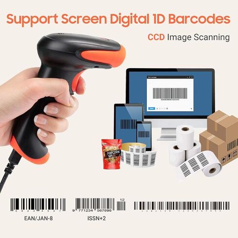 Tera 1D Wired Barcode Scanner: Read Screen 1D Barcodes USB 2.0 Wired 2500 Pixel CCD Ultra Fast and High Precise Scanning, Plug and Play for Warehouse Home Library Windows Mac Model 2500C in Saudi Arabia