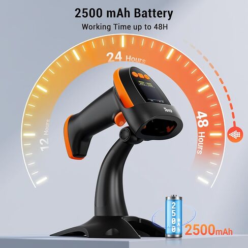 Tera Barcode Scanner Wireless 2D مع حامل: إصدار Pro، لوحة مفاتيح شاشة الإعداد الرقمي تعمل مع بلوتوث 2.4G لاسلكي USB سلكي، سرعة مسح ضوئي فائقة السرعة، قارئ الرمز الشريطي المحمول HW0009-Z in Saudi Arabia