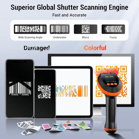 Tera Barcode Scanner Wireless 2D مع حامل: إصدار Pro، لوحة مفاتيح شاشة الإعداد الرقمي تعمل مع بلوتوث 2.4G لاسلكي USB سلكي، سرعة مسح ضوئي فائقة السرعة، قارئ الرمز الشريطي المحمول HW0009-Z in Saudi Arabia
