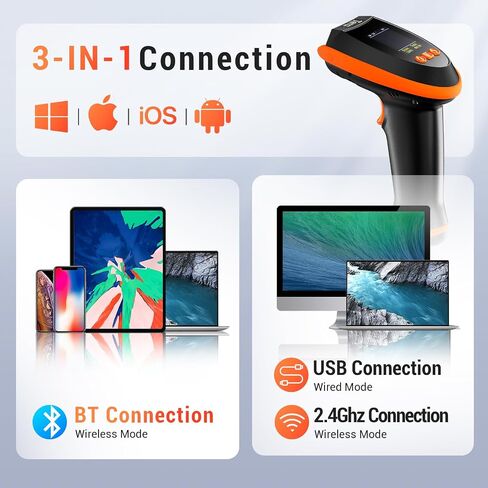 Tera Barcode Scanner Wireless 2D مع حامل: إصدار Pro، لوحة مفاتيح شاشة الإعداد الرقمي تعمل مع بلوتوث 2.4G لاسلكي USB سلكي، سرعة مسح ضوئي فائقة السرعة، قارئ الرمز الشريطي المحمول HW0009-Z in Saudi Arabia