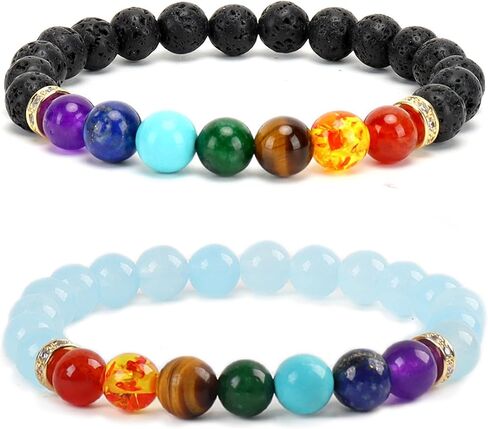 2pcs lava rock 7 chakra healing bracelet Handmade Jewelry Gifts for men women 8mm Crystal Bracelets Relief anxiety Yoga Beads Bracelets in Saudi Arabia