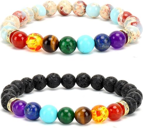 2pcs lava rock 7 chakra healing bracelet Handmade Jewelry Gifts for men women 8mm Crystal Bracelets Relief anxiety Yoga Beads Bracelets in Saudi Arabia