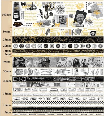 مجموعة شريط واشي خفيف وظلال، 20 لفة، عرض 5/10/15/20/25/30/40/100 مم، فيلم، صور فوتوغرافية، عنصر الساعات، شريط لاصق ذهبي لسجل القصاصات، مجلة رصاصة، تغليف الهدايا (2 متر) in Kuwait