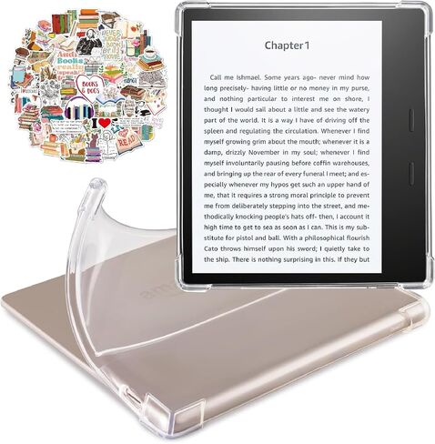 DaFong Clear Case with 50 Sticker(Books Pattern) for 7 Inch Kindle Oasis (10th Generation,2019 and 9th Generation,2017) Thin Slim Lightweight Scratch Proof Silicone Rubber TPU Cover (Transparent) in Saudi Arabia