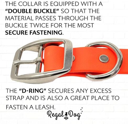 Regal Dog Products Medium Blue Dog Collar with Heavy Duty Double Buckle & D Ring | Vinyl Coated, Custom Fit, Adjustable Biothane Dog Collar | Chew Resistant Waterproof Center-Ring Collar for Dogs in Saudi Arabia