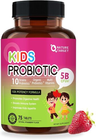 Kids Probiotic Chewable, 5 Billion CFUs Probiotics + Prebiotics For Kids Ages 3+, Kid Daily Probiotics For Digestive Health, Immune Support & Appetite Booster, Natural Strawberry Flavor, 75 Servings in Saudi Arabia
