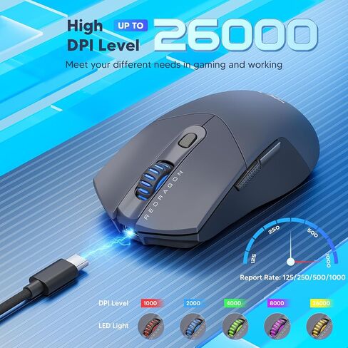 ماوس ألعاب Redragon اللاسلكي، ماوس ألعاب خفيف للغاية بدقة 26K DPI، ماوس بلوتوث ثلاثي الوضع، تصميم مريح وطبيعي، أزرار كاملة قابلة للبرمجة، يدعم البرنامج روابط المفاتيح DIY in Kuwait